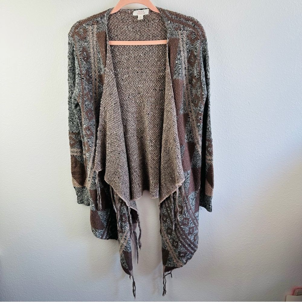 Sun & Shadow Brown Tan Southwest Tribal Wool‎ Blend Open Wrap Cardigan Size S